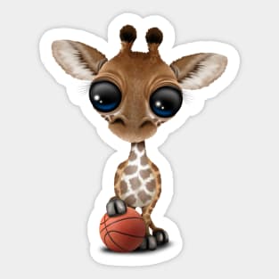 Cute Baby Giraffe Playing With Basketball Sticker